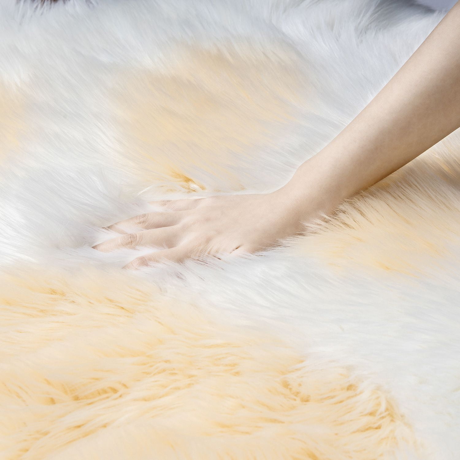 Phantoscope Ultra Soft Faux Sheepskin Fur Cat Paw Rug, Fluffy Non-Slip Area Rug, Kids Room Bedroom Carpet, Yellow with White, 2 x 3 ft
