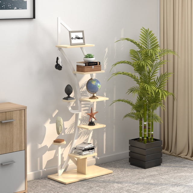 Costway Estantería Metálica para Plantas 7 Niveles Soporte Curvado en Forma de Media Luna con Gancho para Flores Balcón 60 x 30 x 155 cm