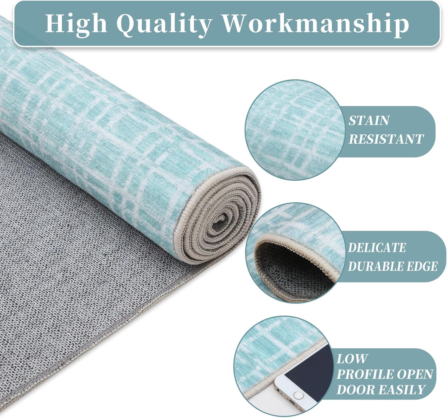 Memoryfield Washable Checkered Area Rugs 5' x 7', Throw Carpet for Bedroom Living Room Entrance Laundry Bathroom Plaid Modern Farmhouse Rug, Mint Green