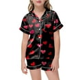 thumbnail image 1 of FhsagQ Ensembles pour Filles Ensembles 2 Pcs Pyjamas pour Enfants Enfants Imprimé Graphique Chemise à Boutons à Manches Courtes Shorts Ensemble de Pyjama Tenues de Printemps pour Tout-Petites Filles 4T Pâques Noir 12-13 Ans, 1 of 4