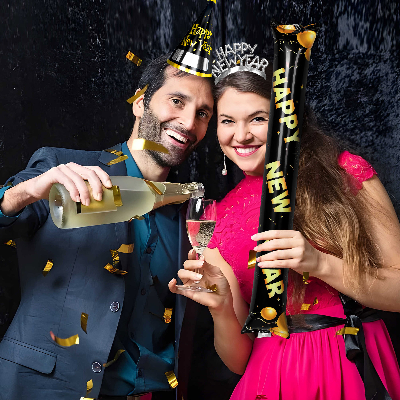 Tumao New Years Eve Decorations 2026 Party Accessories, New Year Party Hats, Headbands, Bead Necklace, Balloon, Partyy Blowouts for Black Gold New Years Eve Decorations 2026, NYE Decorations