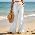 thumbnail image 6 of Hvogkswy Wide Leg Pants Woman Elastic High Waist Drawstring Trousers Side Hollow Cutout Loose Comfy Beach Vacation Long Pants with Pockets, 6 of 7