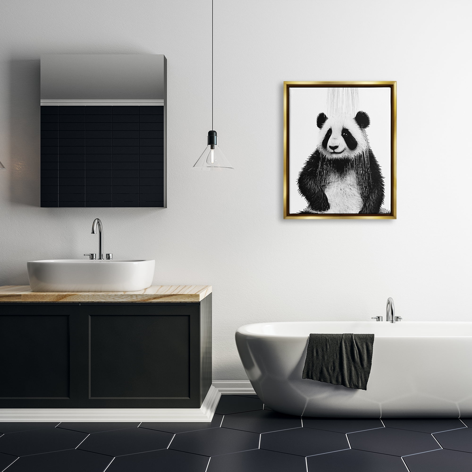 Stupell Industries Panda Bathroom Splash Animals & Insects Painting Gold Floater Framed Canvas Art Print Wall Art, 25 x 31