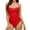 Red, variant on Bigersell Cheeky One-Piece Swimsuits for Women Front Ruched High Cut Bathing Suits Solid Padded 1 Piece Swimsuit Beach Vacation Swimwear, Style SW-25, Purples, M