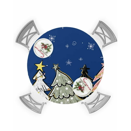 

Round Tablecloth with Elastic Christmas Winter Snowflakes Pine Tree Simple Blue Waterproof Table Cover Wipeable Fitted Table Cloths for 36 -44 Round Tables Dining Kitchen Indoor Outdoor Use