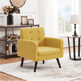 thumbnail image 5 of Topeakmart Modern Fabric Tufted Arm Accent Chair with Rubber Wooden Leg for Living Room, Yellow, 5 of 8