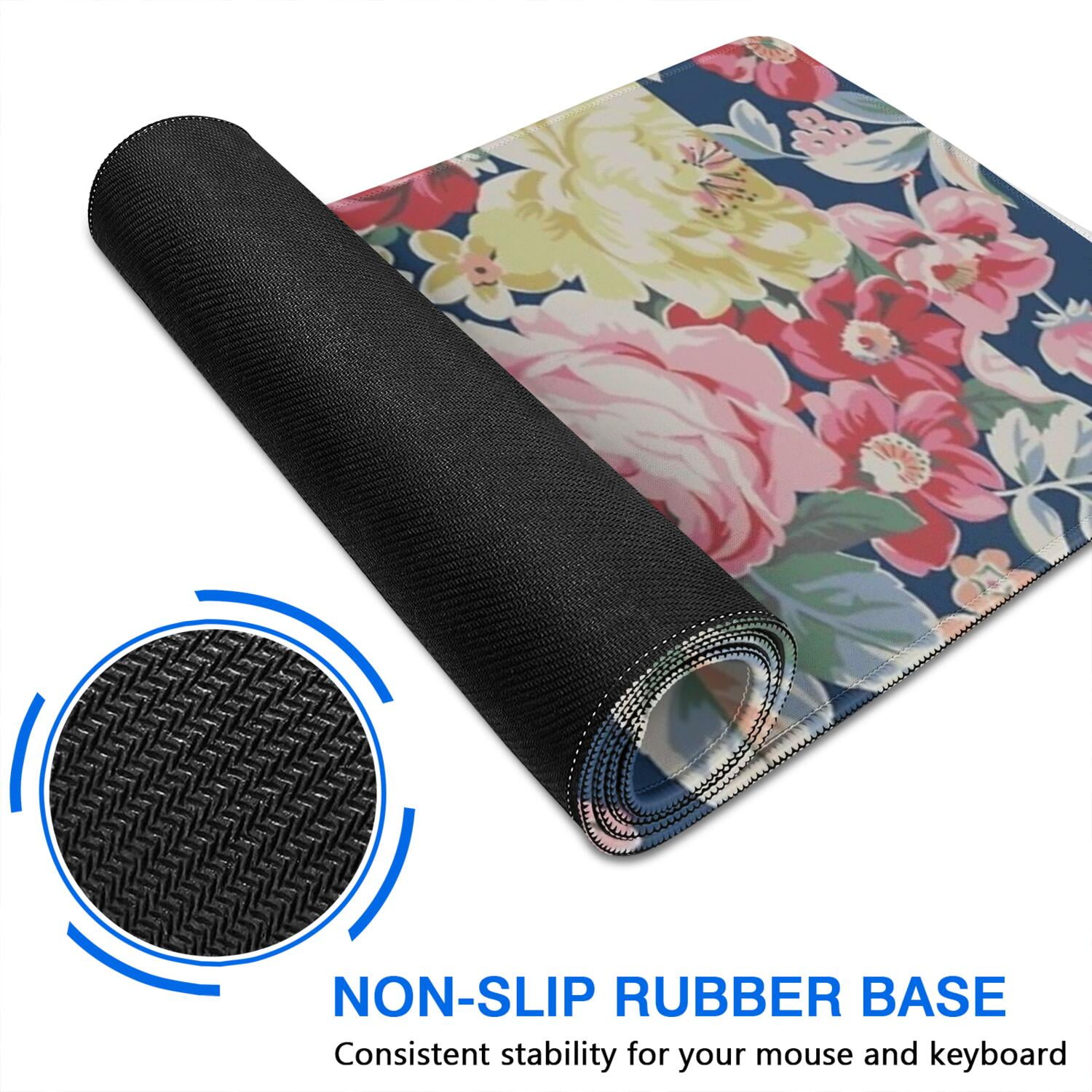 Long Mouse Pads for Desk,Pioneer Flower Floral Print Pattern Desk Mats on Top Of Desks, Desk Mouse Pad Extra Large with 3mm Non-Slip Base and Stitched Edge for Gaming,Office,Work,Home 35.4"x15.7"