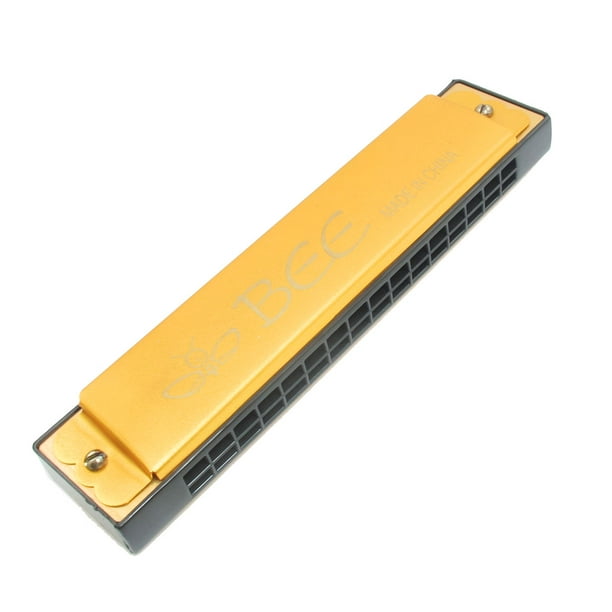 Bee Pattern 16 Holes Musical Instrument Harmonica Gold Tone