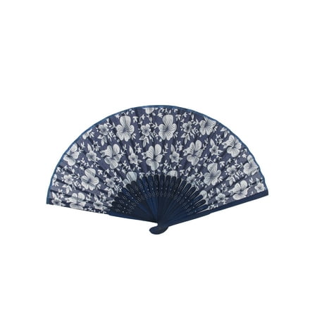 Summer Bamboo - Unique Bargains Bloming Flowers Printed Bamboo Frame Portable Foldable Summer Hand Fan