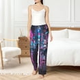 thumbnail image 4 of Salouo Neon Night Cityscape Print Women's Pajama Pants Casual Loose Sweatpants PJs Flowy Pants Drawstring Palazzo for Women Wide Leg Pants Lounge Pajama -Large, 4 of 8