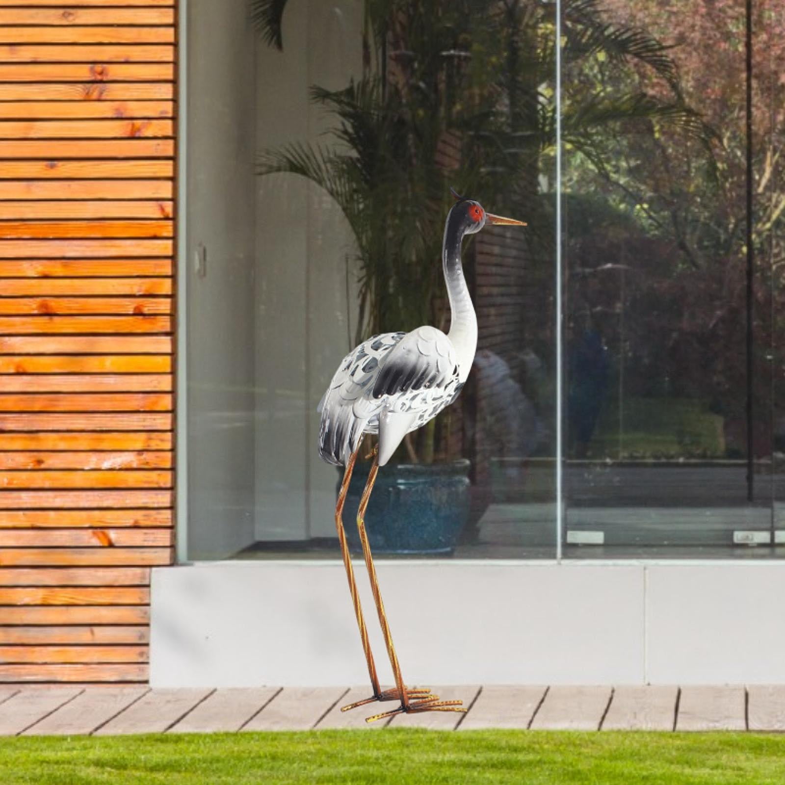 figatia Sculpture Crane Statue Ornament Simulated Yard Art Standing Animal Figurine Fairy Garden Decoration for Waterscape Pool