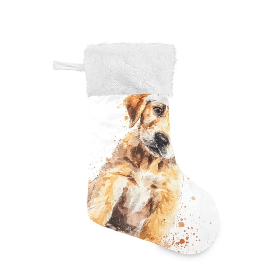 Watercolor Sitting Dog with Christmas Hat Christmas Stockings Large Capacity 18 inch Gift Bag with Hook Xmas Holiday Decor 1 Pack