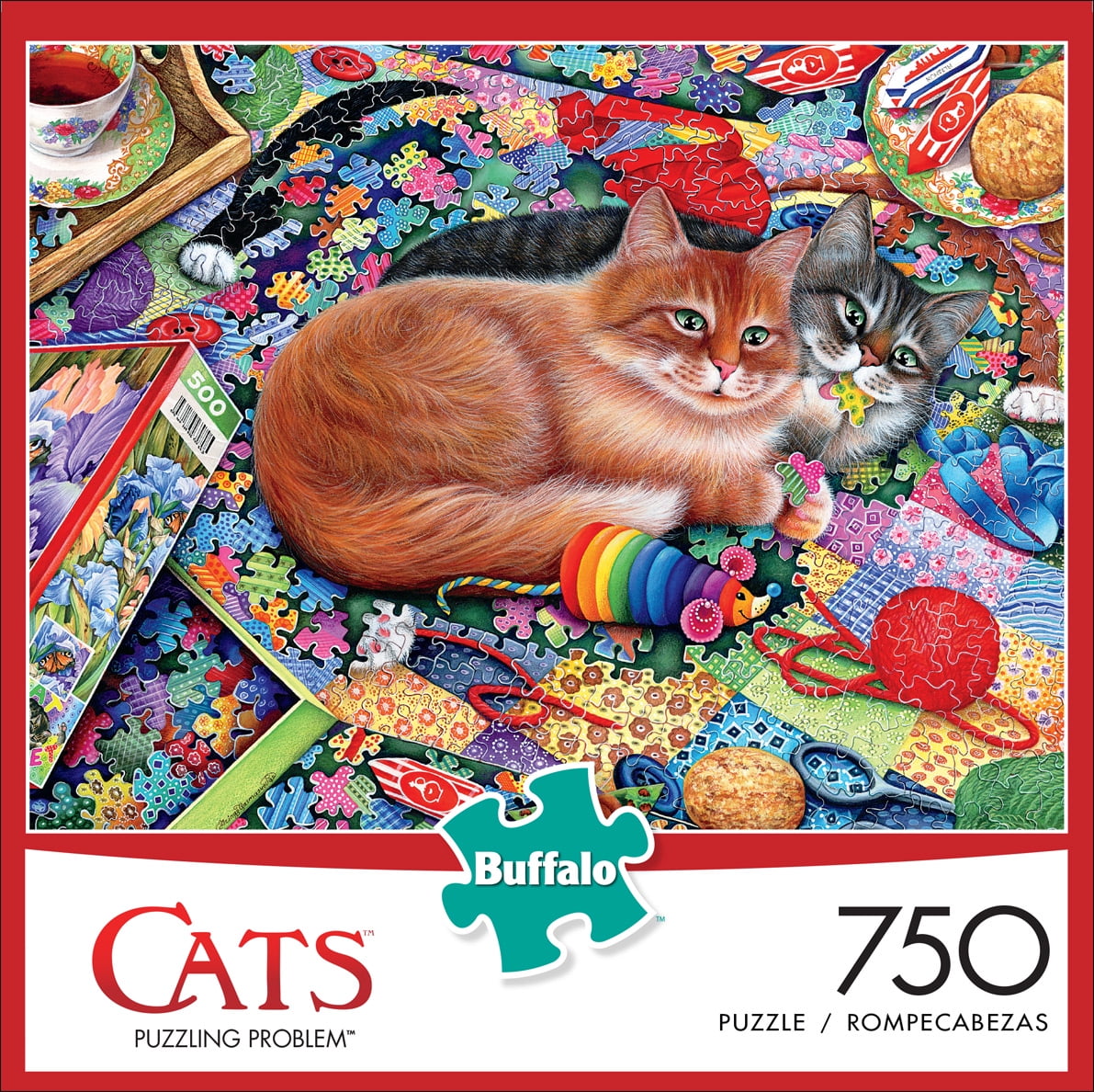 Buffalo 750 Piece Puzzle CATS EVENING TEA AND TALES mice tea cups "mystical" 
