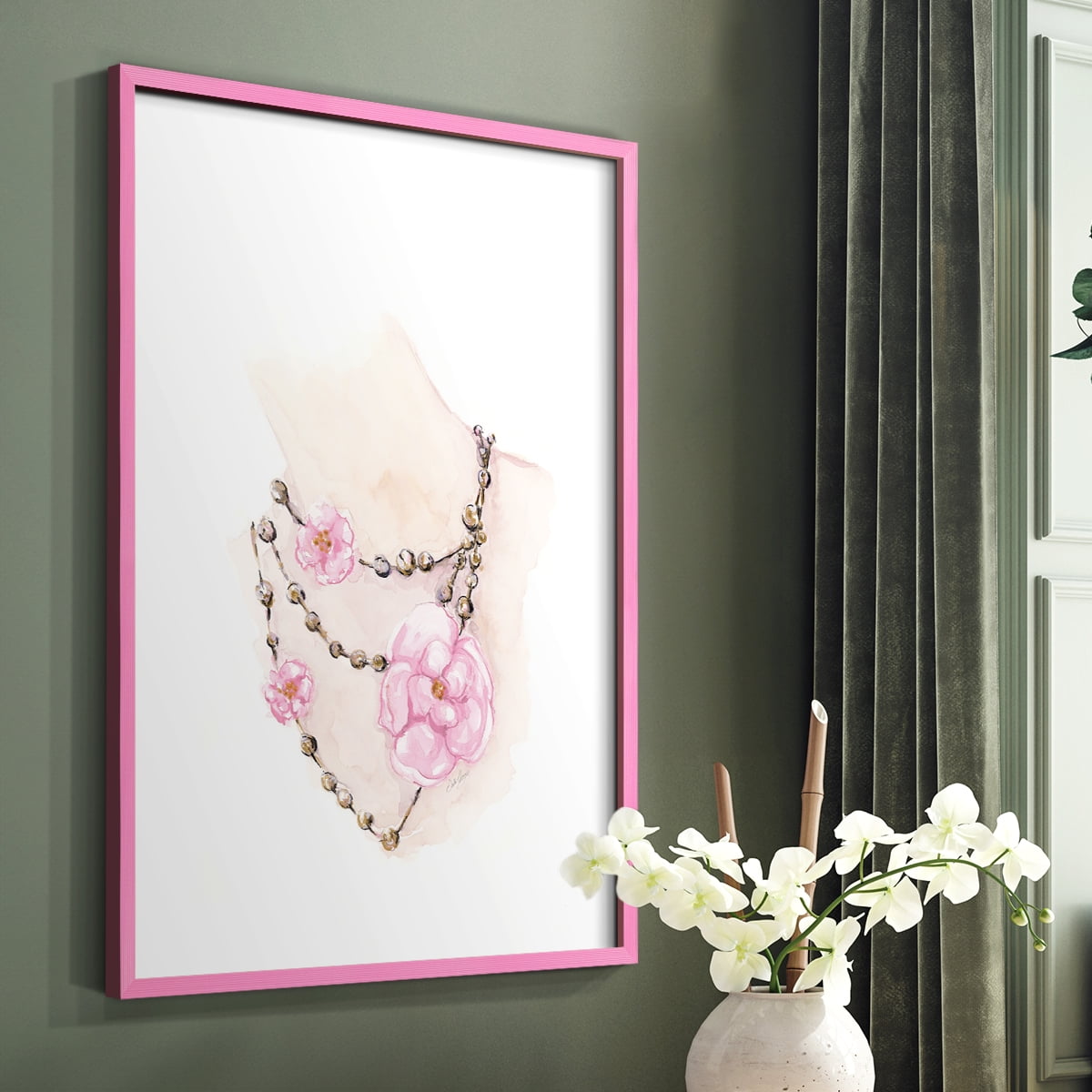 Bead Floral Necklace in Paper Solid Wood 11 x 14 Framed Print