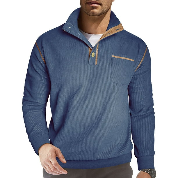 pstuiky Camisas de manga larga de invierno para hombre, Sudadera informal de manga larga con bolsillos y cremallera para hombre camisetas de hombre xl