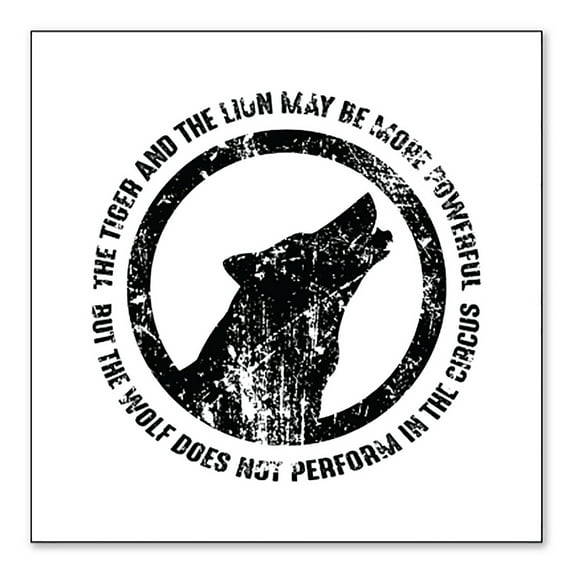 DistinctInk Custom Bumper Sticker - 10" x 10" Decorative Decal - White Background - Lion & Tiger Powerful, Wolf Not in Circus