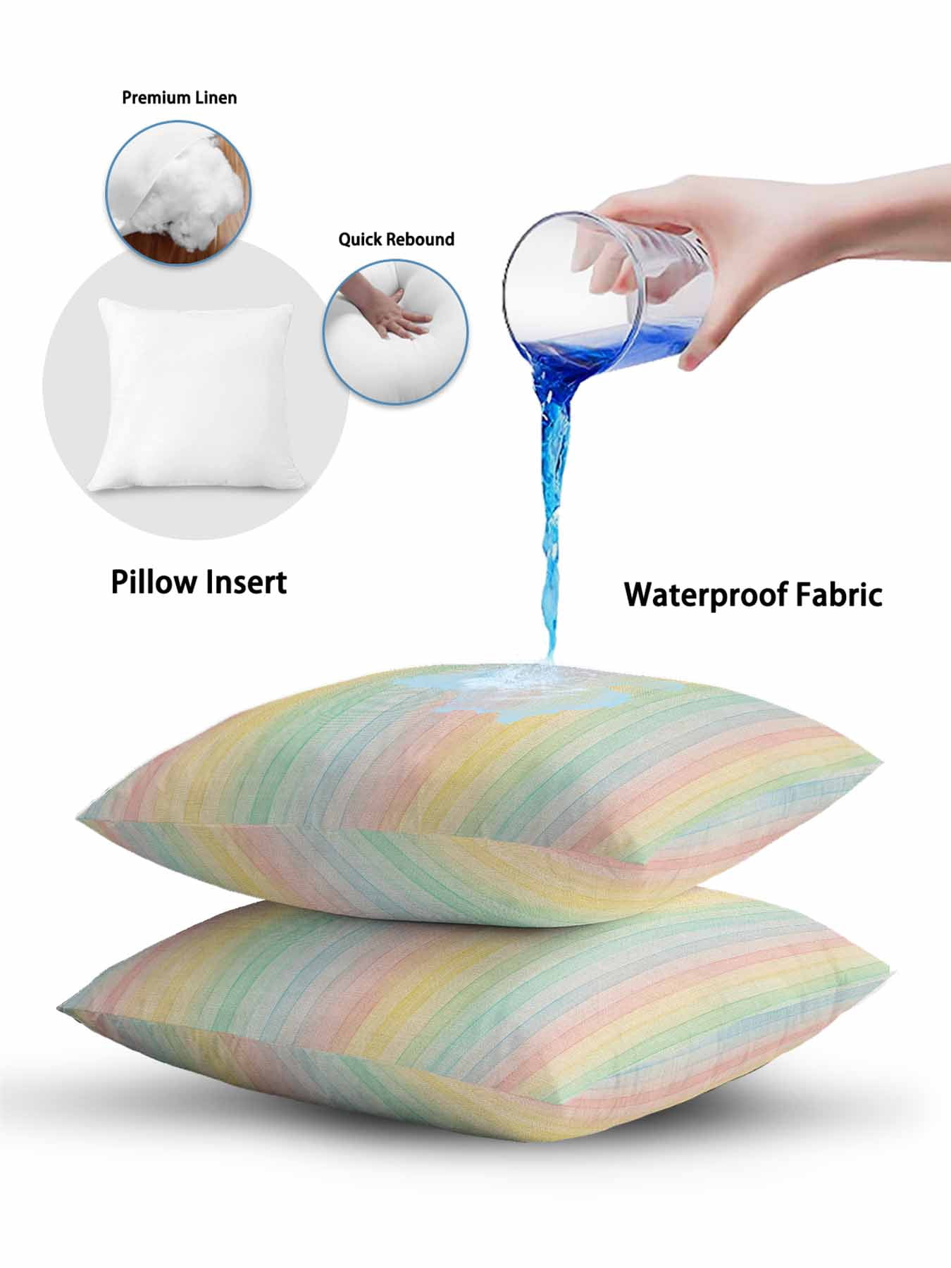 1 Pack Outdoor Throw Pillow, Colorful Striped Waterproof Pillow with Insert Included, Farmhouse Vertical Striped Burlap Rustic Decorative Accent Cushion Lumbar Pillows for Patio Porch, 12 x 20 In