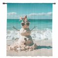 thumbnail image 2 of Coastal Snowman Christmas Semi Sheer Curtains Drapes for Living Room, Bedroom, French Doors Window 63 Inches Long, Xmas Beach Seaside Rod Pocket Chiffon Curtain Drapery Voile Draperies Panel, 2 of 6