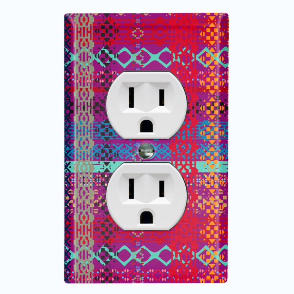 Metal Light Switch Plate Cover Ethnic Aztec Tribal Plaid Pattern Red SFR056
