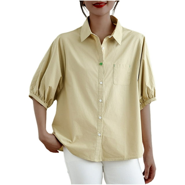 Camisetas de Algodón para Mujeres de Ajuste Suelto, Cuello en V Algodón Y Lino, Casual Suelto Camisa de Manga Corta