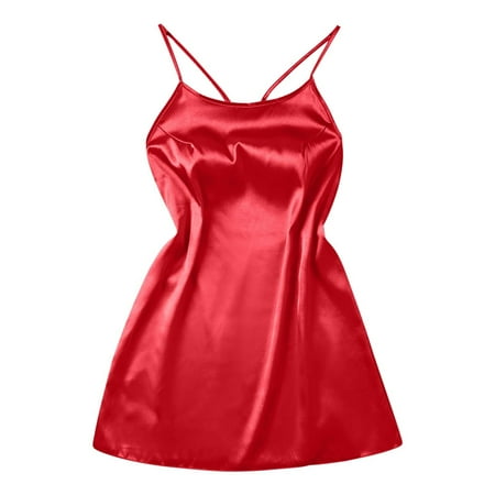RQYYD Womens Satin Lingerie Nightgown Lace Splicing Backless Chemise Slip Silk Negligee Nightie Babydoll Sleepwear