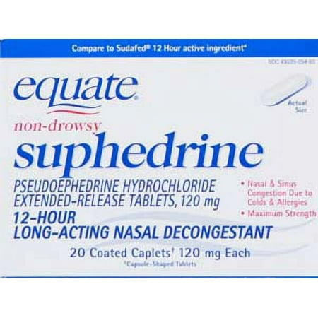 Equate: 12 Hour Non-Drowsy Long-Acting Caplets Nasal Decongestant, 24 ct
