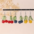 thumbnail image 5 of Acrylic Cute Cherry Dangle Drop Earrings for Women Silver Plated Resin Green Leaf Sweet Lovely Food Fruit Tassel Dangling Earring Lightweight Chic Fish Hook Christmas Xmas Fall Holiday Jewelry, 5 of 10