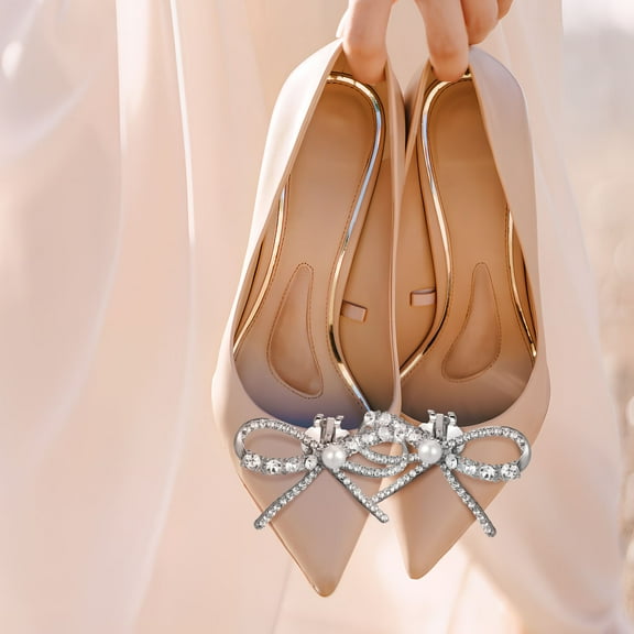 Hemobllo 2Pcs Silver Bowknot Shoe Clips with Rhinestones Detachable Jewelry Accent