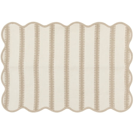 Mainstays by Becky G. & Alejandra Polyester Scallop Layering Rug, Papyrus Beige Stripe, 24" x 36"