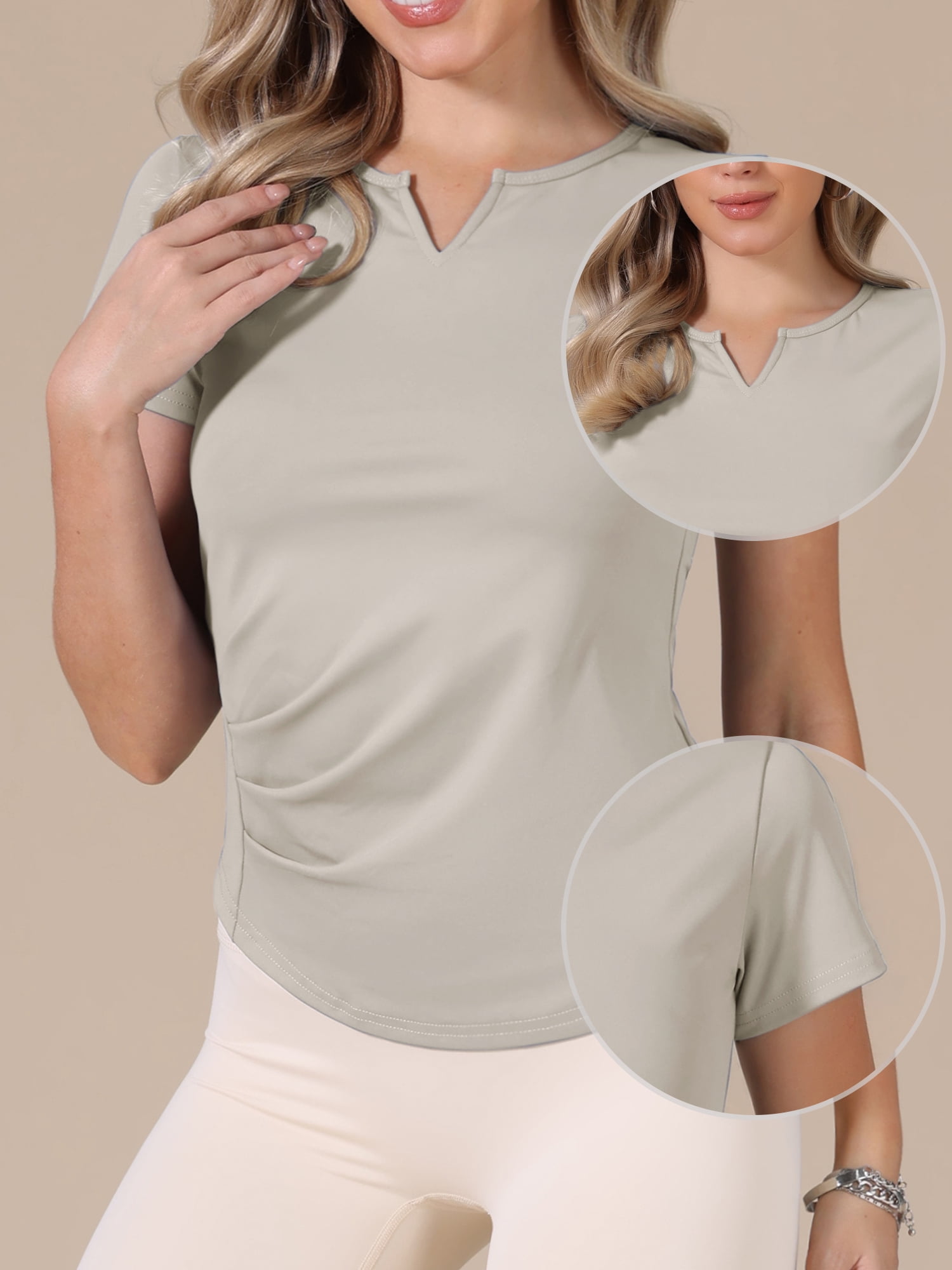 DARING DIVA Women's Elastic Workout Tops Short Sleeve Running Gym Shirts S Gray