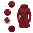 thumbnail image 2 of Outdoor Women's Lightweight Water Proof Hooded Softshell Rain Jacket,Windbreaker Long Coat with Belt Oversized Pullover Sweater S-140 Wine XXL, 2 of 6