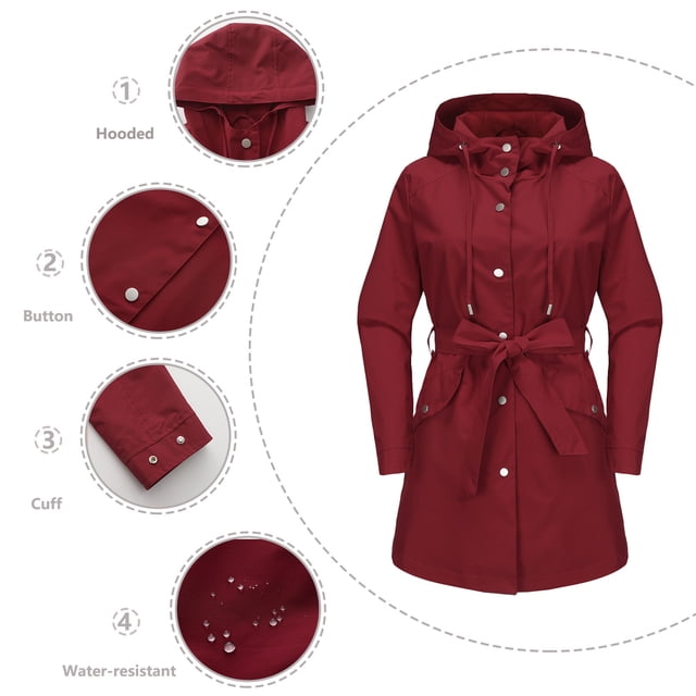 Qetyuw Veste Imperméable à Capuche pour Femmes avec Boutons, Bandage Ouvert devant, Manches Longues, Veste Décontractée
