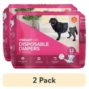 (2 pack) Vibrant Life Disposable Dog Diapers for Female Dogs, Large, 12 Count