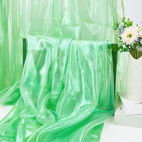 About 4.4 Yard(4m) Iridescent Holographic Gauze Fabric About 59 Inch Wide Polyester Solid Sheer Polyester Fabric Bolt for Wedding Dress Decoration DIY Crafts Light Green