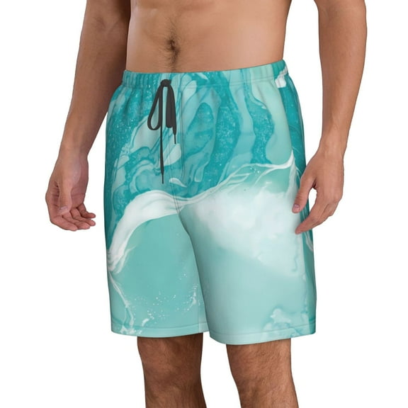 Uemuo Teal Turquoise 1 Pattern Men's Swim Trunks Hawaiian Beach Bathing Suit Swimsuits Beach Quick-Dry Shorts with Pockets-