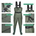 thumbnail image 2 of Chest Wader for Men and Women with Boots, Size 9-13 Two-Ply Design Waterproof Nylon/PVC Bootfoot Wader, Green, 2 of 7