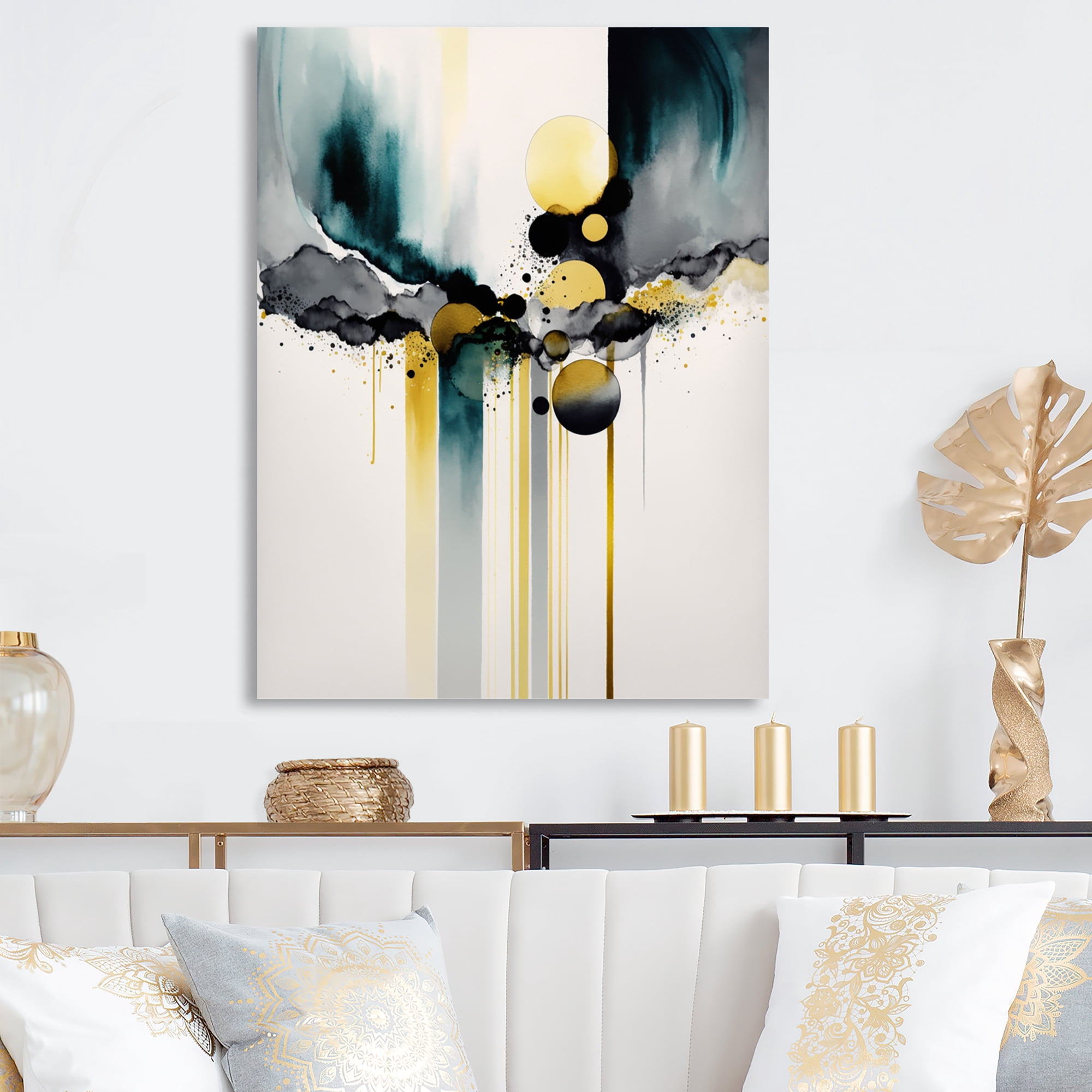 Designart Abstract Transitional Shapes Black V Canvas Wall Art
