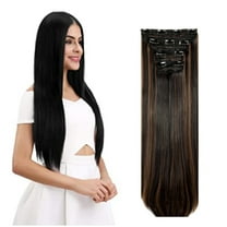 4Pcs Clip in Straight Hair Extensions, Natural Straight Hairpieces with 11 Clips, 18/24 inch Long Soft Clip on Extensions Hair Pieces for Women - Dark Brown 260g Per Set