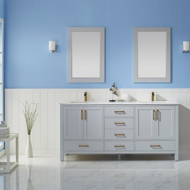 Vinnova Shannon 72 Double Vanity In Grey Composite Carrara White Stone Countertop And Mirror Com Vinnova Shannon 72 Double Vanity In, Stone Countertop Cabinet Vanity