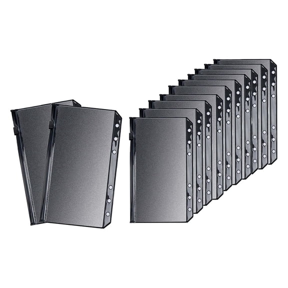 12pcs Black A6 Binder Pockets PVC Cash Envelopes Budget Money Zipper Pouch Reusable Envelopes for Cash 1 Grid