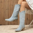 thumbnail image 4 of UngA Mid Calf Boots Cowboy Boots for Women Mid Calf Fashion Cowgirl Boots Light Blue,6.5, 4 of 7