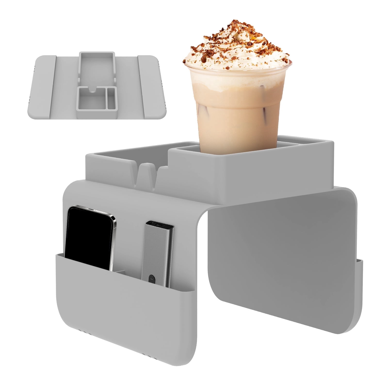 NUAHRHY Couch Cup Holder, Couch Arm Tray, Silicone Sofa Armrest Tray with Dual Side Pocket, Anti-Spill Chair Recliner Organizer for Cellphone Remote Control Snacks iPad