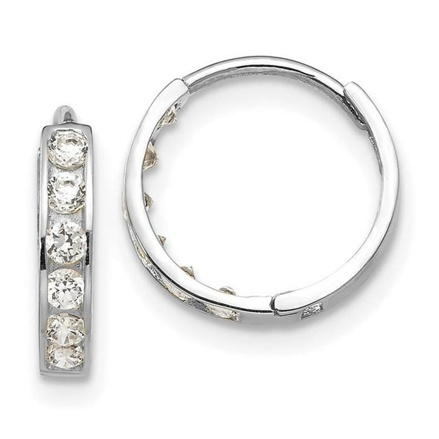 Quality Gold GK650W 14K White Gold Madi K CZ Childrens Hinged Hoop Earrings