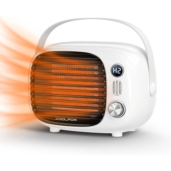 Space Heater, Small Desk Heater with Temperature Control, 800W/500W Safe and Quiet Ceramic Desktop Heater for Home Bedroom Office Indoor Use(White)