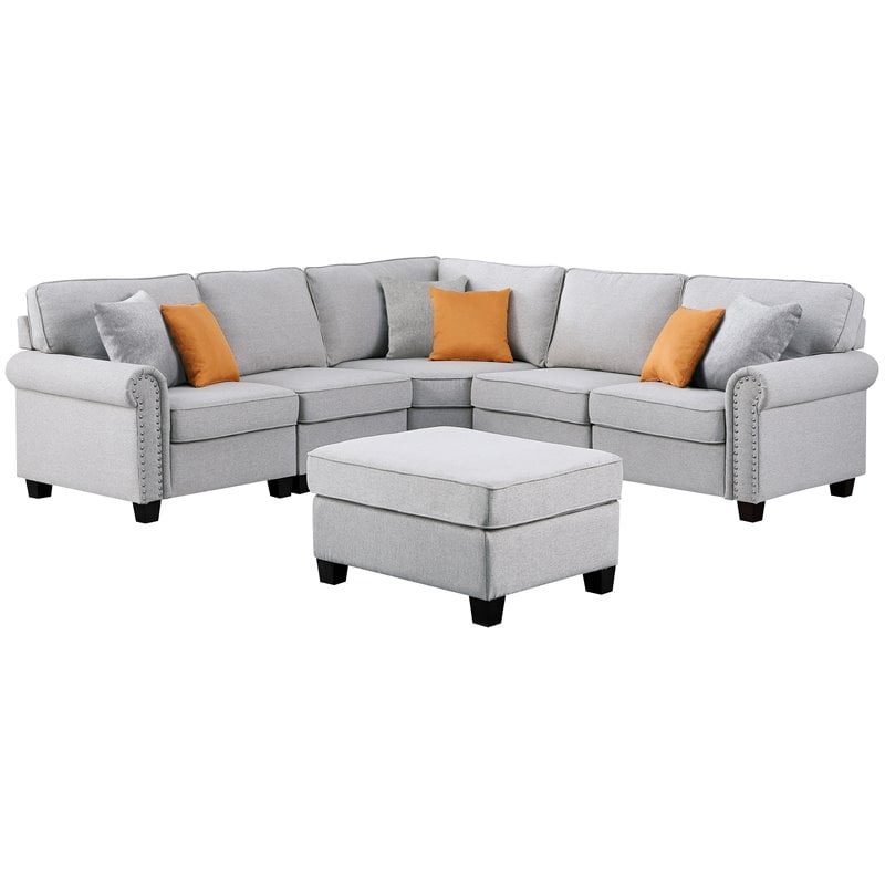 Devion Furniture Polyester Fabric UShaped Sectional Sofa in Light Gray