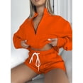 thumbnail image 2 of Arvbitana Women Arvbitana Women 2Pcs Jogging Outfits Solid Color Long Sleeve Stand Collar Half Zip Sweatshirt and Drawstring Shorts Set Loungewear, 2 of 5