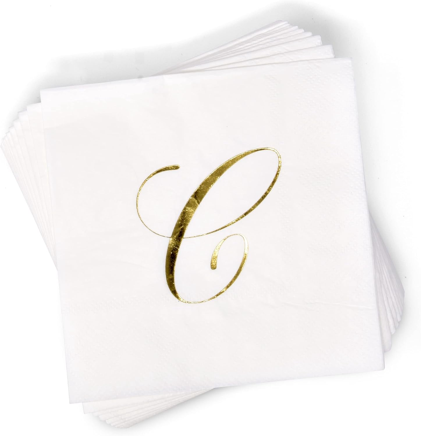 Gift Boutique Monogram Cocktail Napkins Letter C, Gold Foil Disposable Paper Beverage Napkins, 100 Count, 2-Ply, 10x10 Unfolded, Party & Wedding Decor