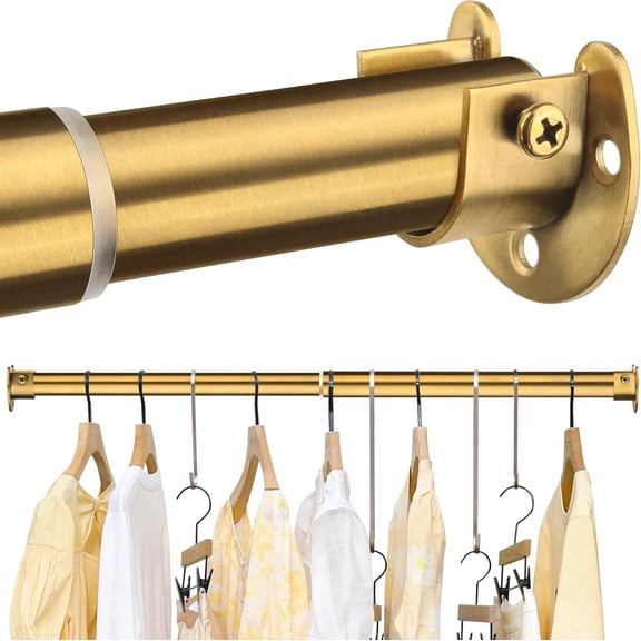 Closet Rods for Hanging Clothes - Heavy Duty, Length Adjustable (#2 Gold, 18.5" - 28")