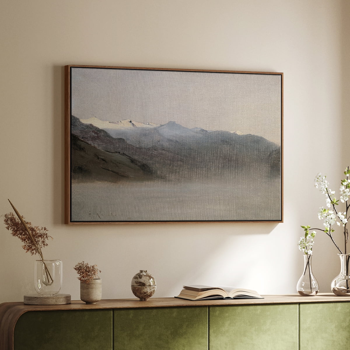 Vintage Landscape-CLXIV By Wexford Home Framed in Walnut Wood Gallery Wrapped Canvas 27 in. x 41 in.