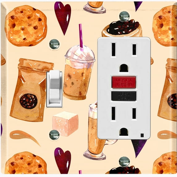Metal Light Switch Wall Plate Outlet Cover (Coffee Mocha Espresso Grounds Cookie Sugar Treats Love Caramel Shake - Single Toggle Single Rocker)
